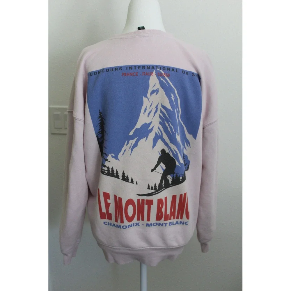Wild Fable Pink Le Mont Blanc Ski Graphic Crewneck Sweatshirt XXS Chamonix Retro - Picture 3 of 8